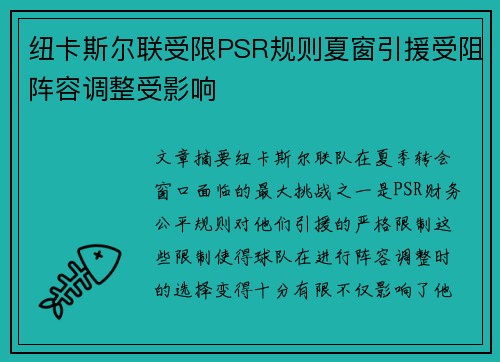 纽卡斯尔联受限PSR规则夏窗引援受阻阵容调整受影响